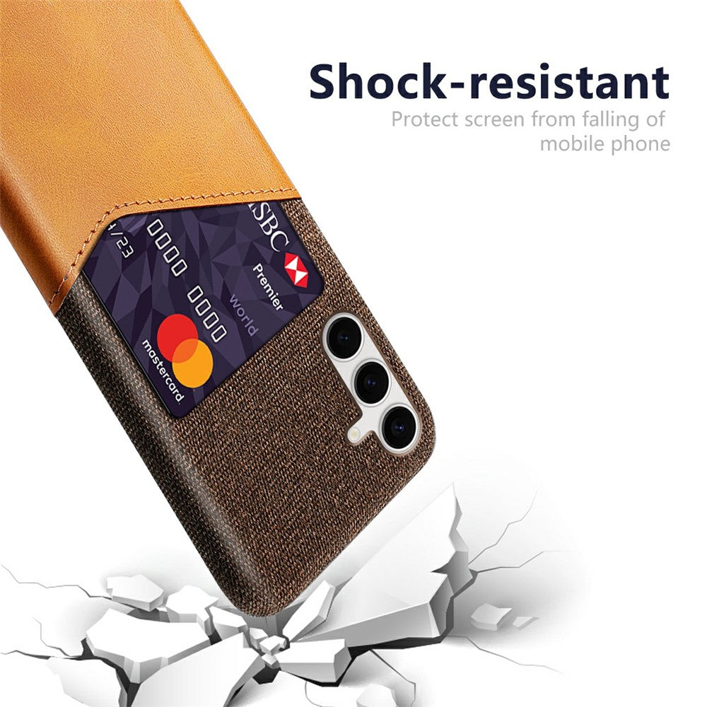 For Samsung Galaxy S25+ Case PU Leather Card Slot Cloth Texture Hard PC Phone Cover