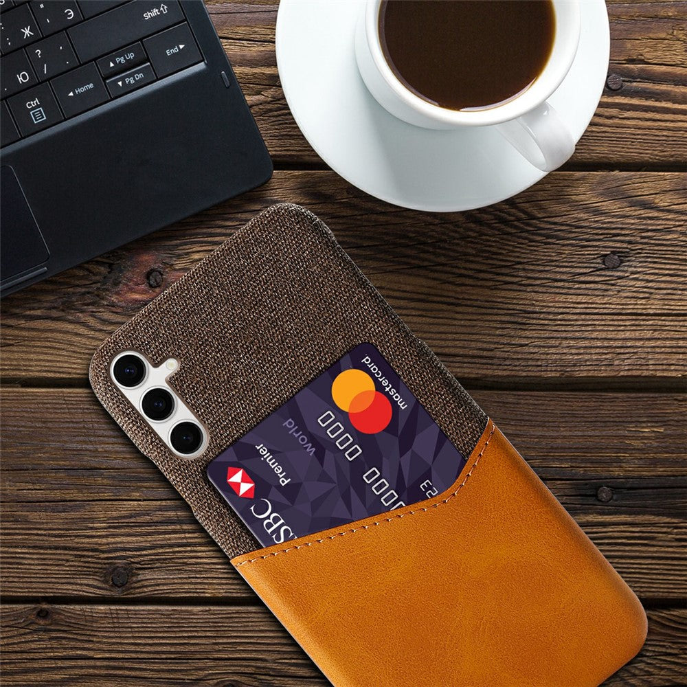 For Samsung Galaxy S25+ Case PU Leather Card Slot Cloth Texture Hard PC Phone Cover