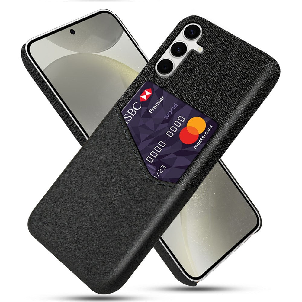 For Samsung Galaxy S25+ Case PU Leather Card Slot Cloth Texture Hard PC Phone Cover