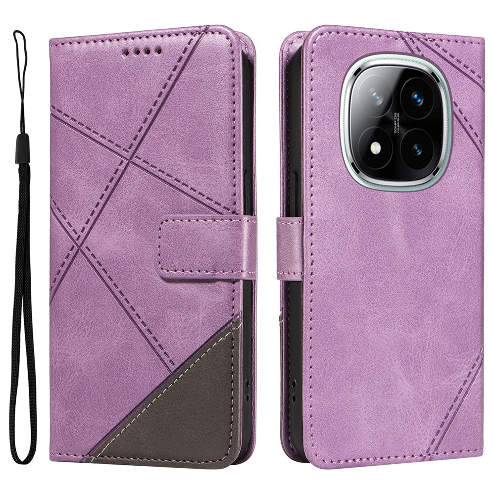For Xiaomi Redmi Note 14 Pro+ 5G / Note 14 Pro 5G / Poco X7 5G Case Leather Geometric Line Wallet Phone Cover with Wrist Strap