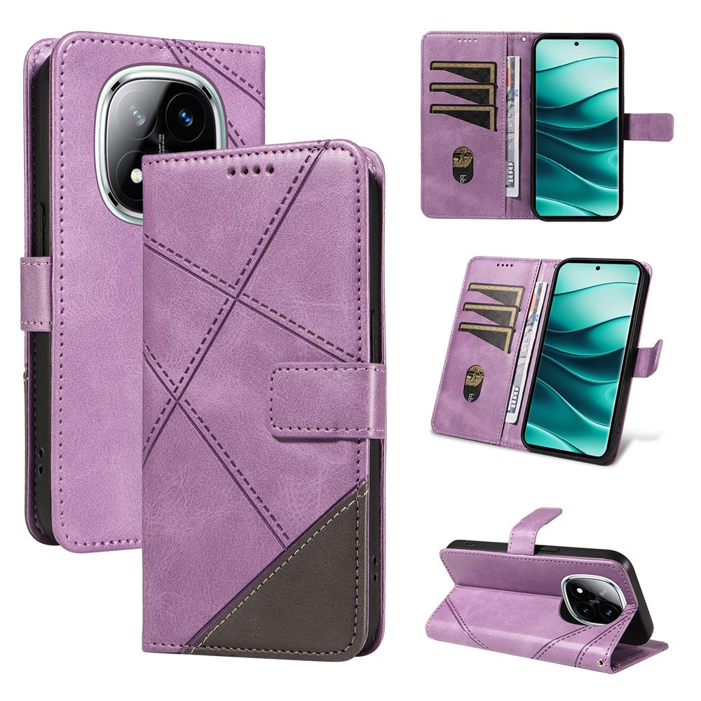 For Xiaomi Redmi Note 14 Pro+ 5G / Note 14 Pro 5G / Poco X7 5G Case Leather Geometric Line Wallet Phone Cover with Wrist Strap
