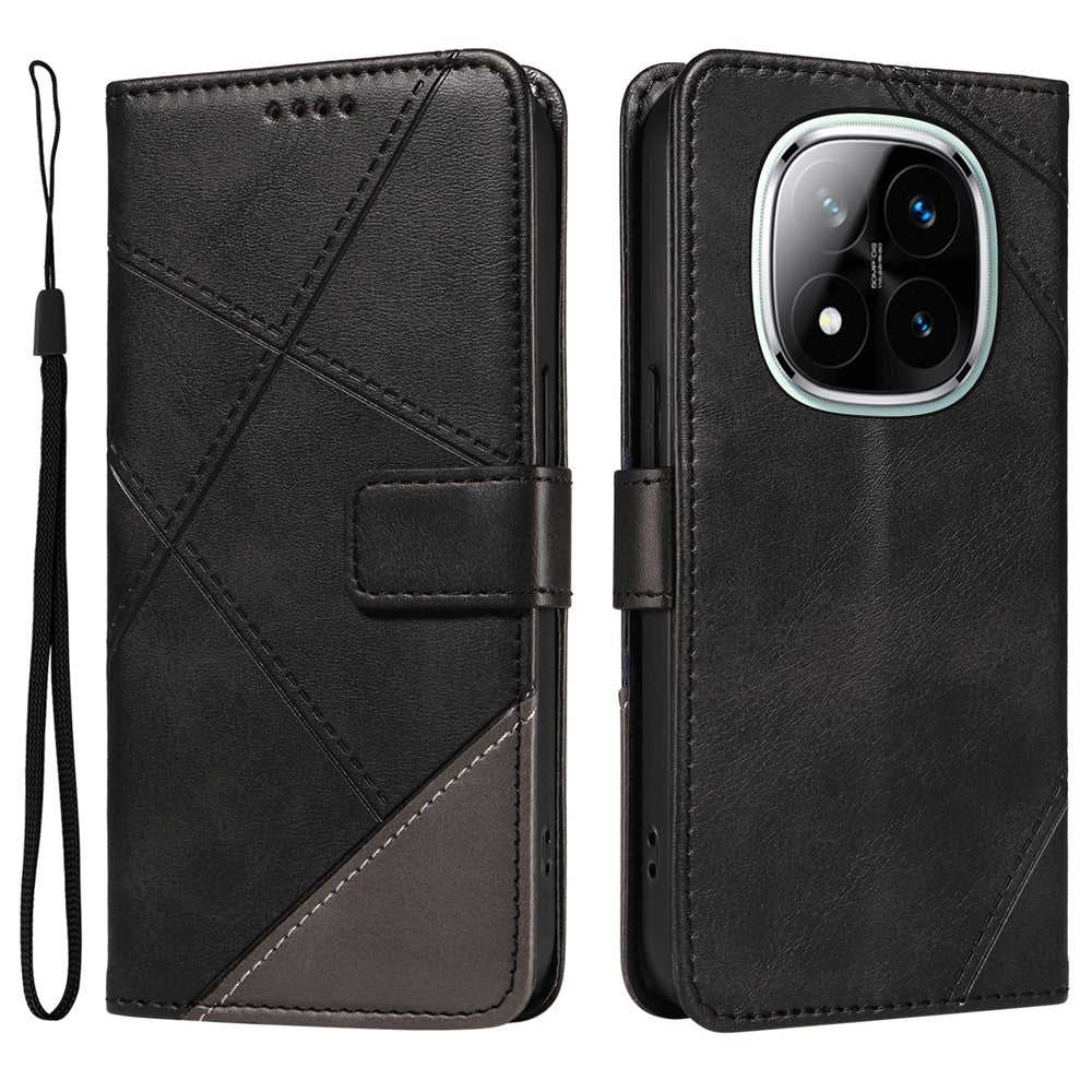 For Xiaomi Redmi Note 14 Pro+ 5G / Note 14 Pro 5G / Poco X7 5G Case Leather Geometric Line Wallet Phone Cover with Wrist Strap