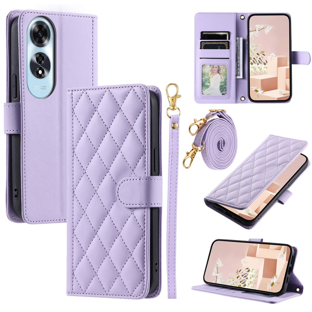 For Oppo A60 4G Wallet Case Rhombus Grid PU Leather Phone Cover