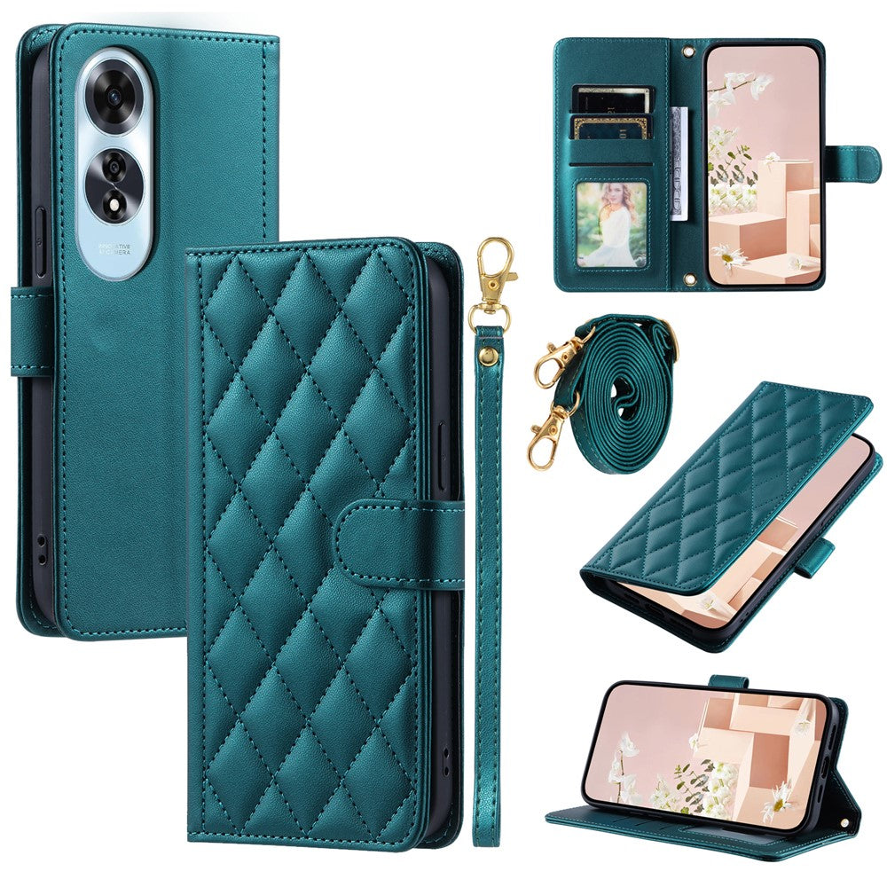 For Oppo A60 4G Wallet Case Rhombus Grid PU Leather Phone Cover