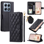 For Xiaomi 14T Pro Wallet Case Rhombus Grid PU Leather Phone Cover