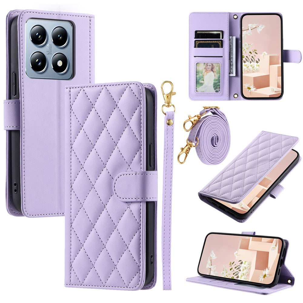 For Xiaomi 14T Pro Wallet Case Rhombus Grid PU Leather Phone Cover
