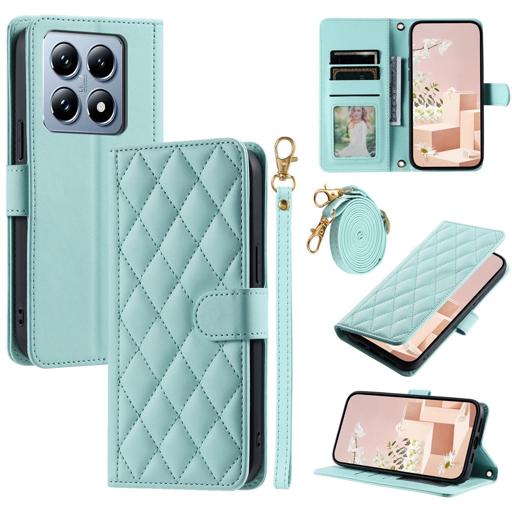 For Xiaomi 14T Pro Wallet Case Rhombus Grid PU Leather Phone Cover