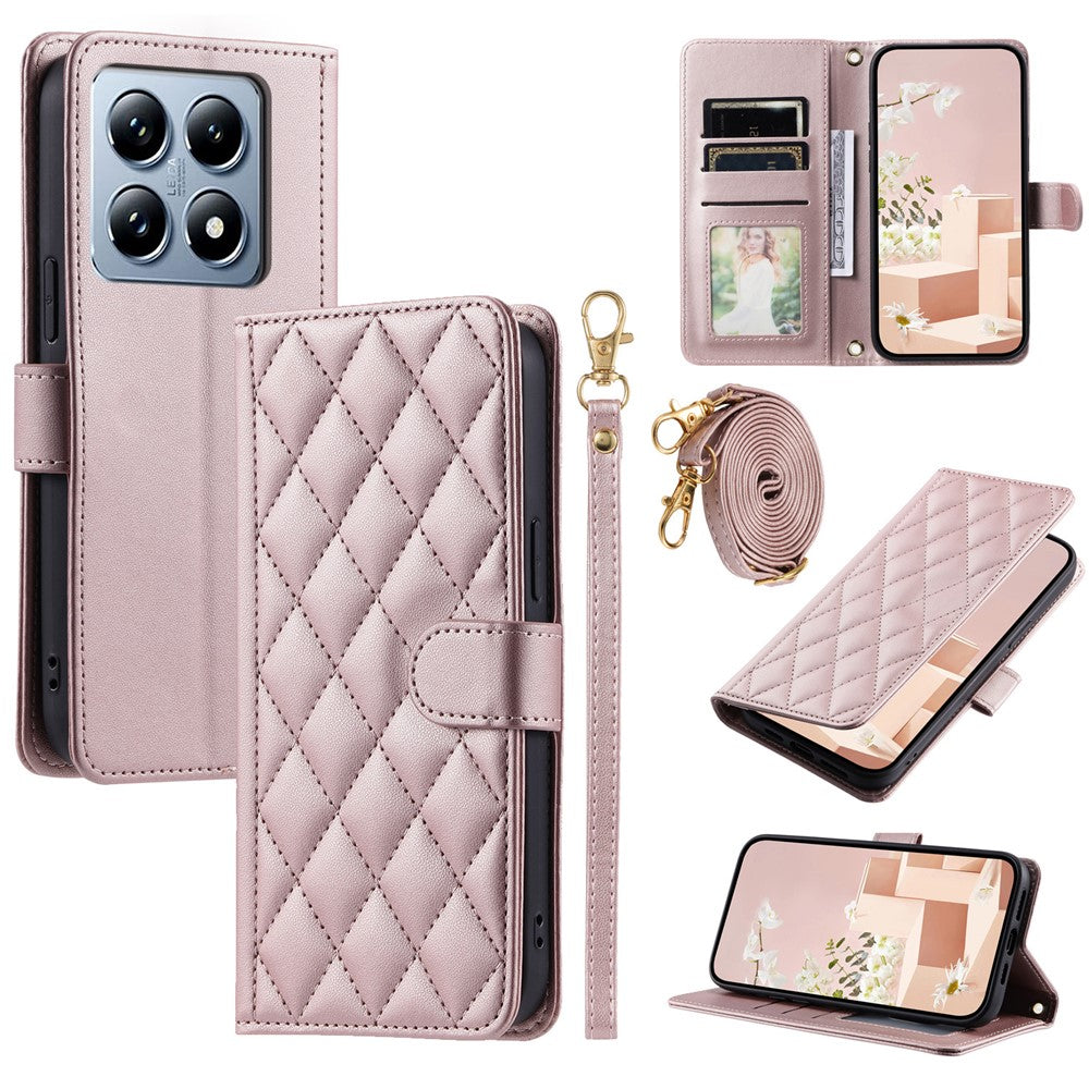 For Xiaomi 14T Pro Wallet Case Rhombus Grid PU Leather Phone Cover