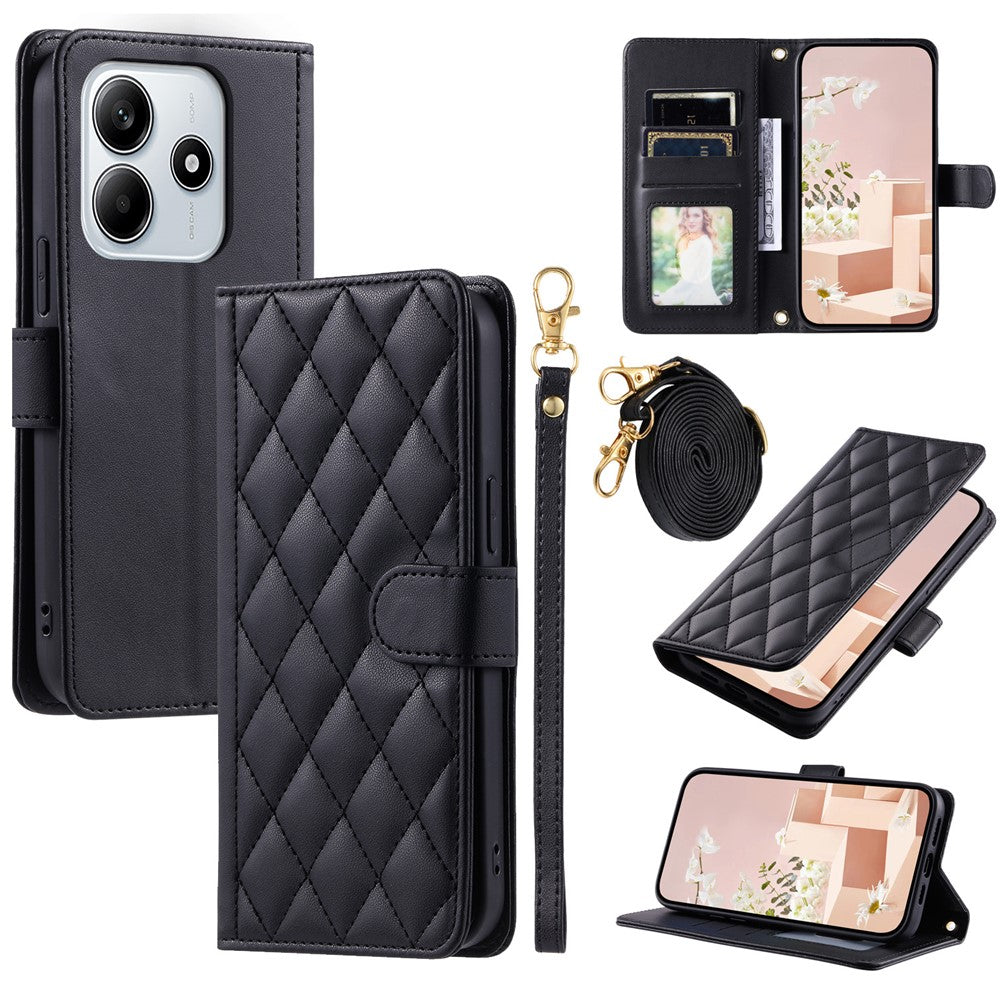 For Xiaomi Redmi Note 14 5G Wallet Case Rhombus Grid PU Leather Phone Cover