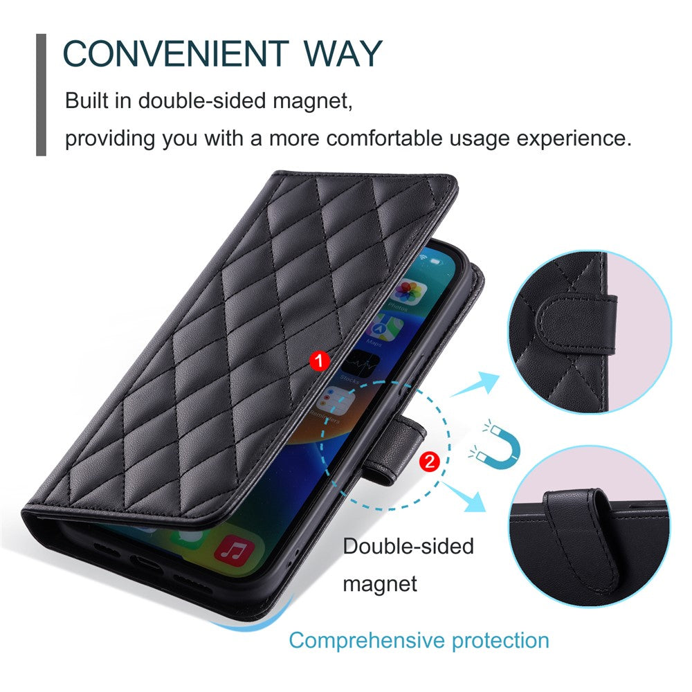For Xiaomi Redmi Note 14 5G Wallet Case Rhombus Grid PU Leather Phone Cover