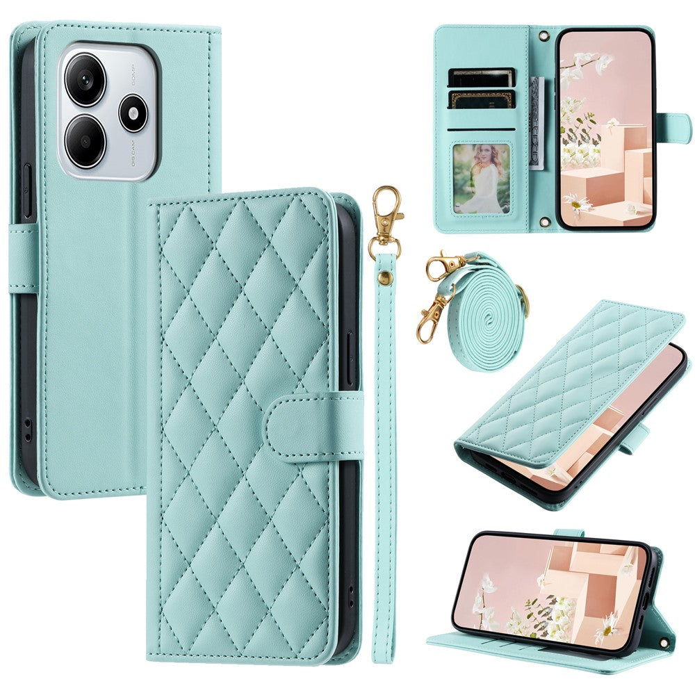 For Xiaomi Redmi Note 14 5G Wallet Case Rhombus Grid PU Leather Phone Cover
