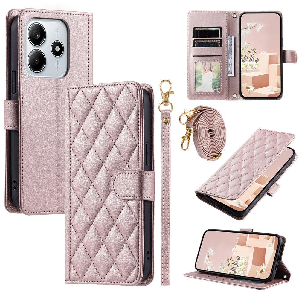 For Xiaomi Redmi Note 14 5G Wallet Case Rhombus Grid PU Leather Phone Cover