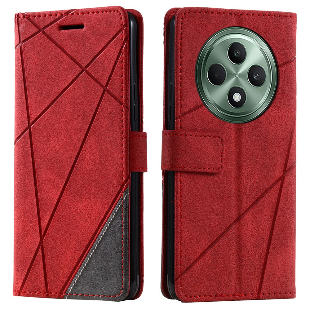 For Oppo Reno12 F 4G Case Imprinted Lines PU Leather Splicing Wallet Phone Cover