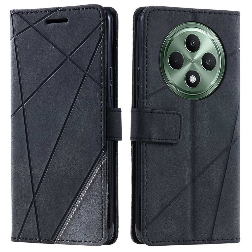 For Oppo Reno12 F 4G Case Imprinted Lines PU Leather Splicing Wallet Phone Cover