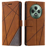 For Oppo Reno12 F 4G Case Imprinted Lines PU Leather Splicing Wallet Phone Cover