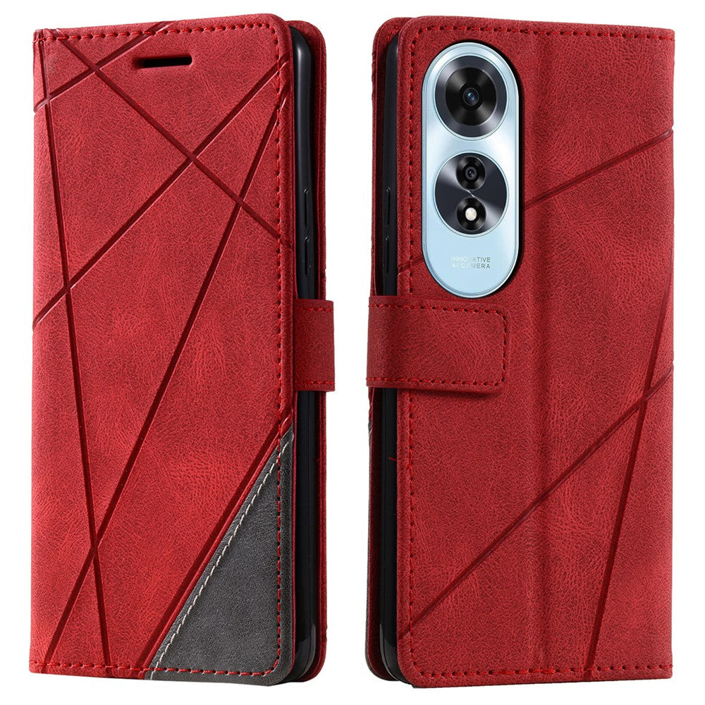 For Oppo A60 4G Case Imprinted Lines PU Leather Splicing Wallet Phone Cover