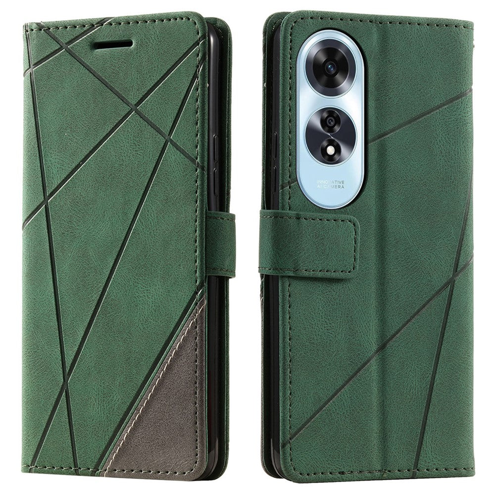 For Oppo A60 4G Case Imprinted Lines PU Leather Splicing Wallet Phone Cover