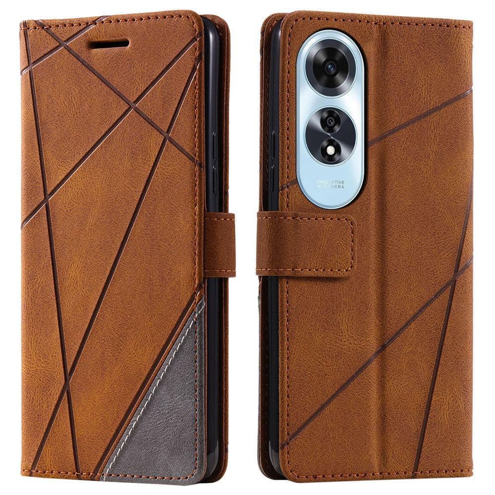 For Oppo A60 4G Case Imprinted Lines PU Leather Splicing Wallet Phone Cover