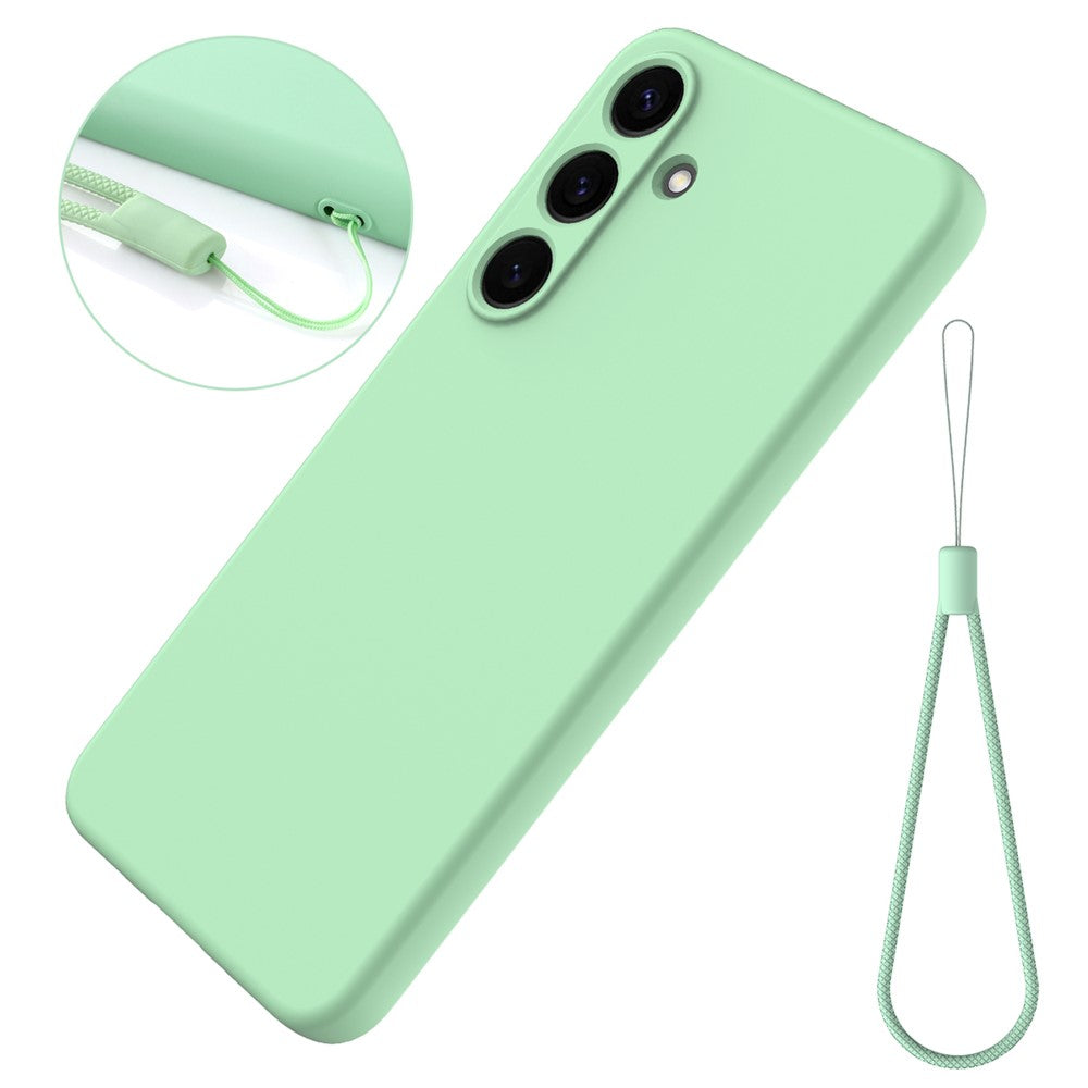 For Samsung Galaxy S25 Case Liquid Silicone Anti-Scratch Phone Cover with Hand Strap