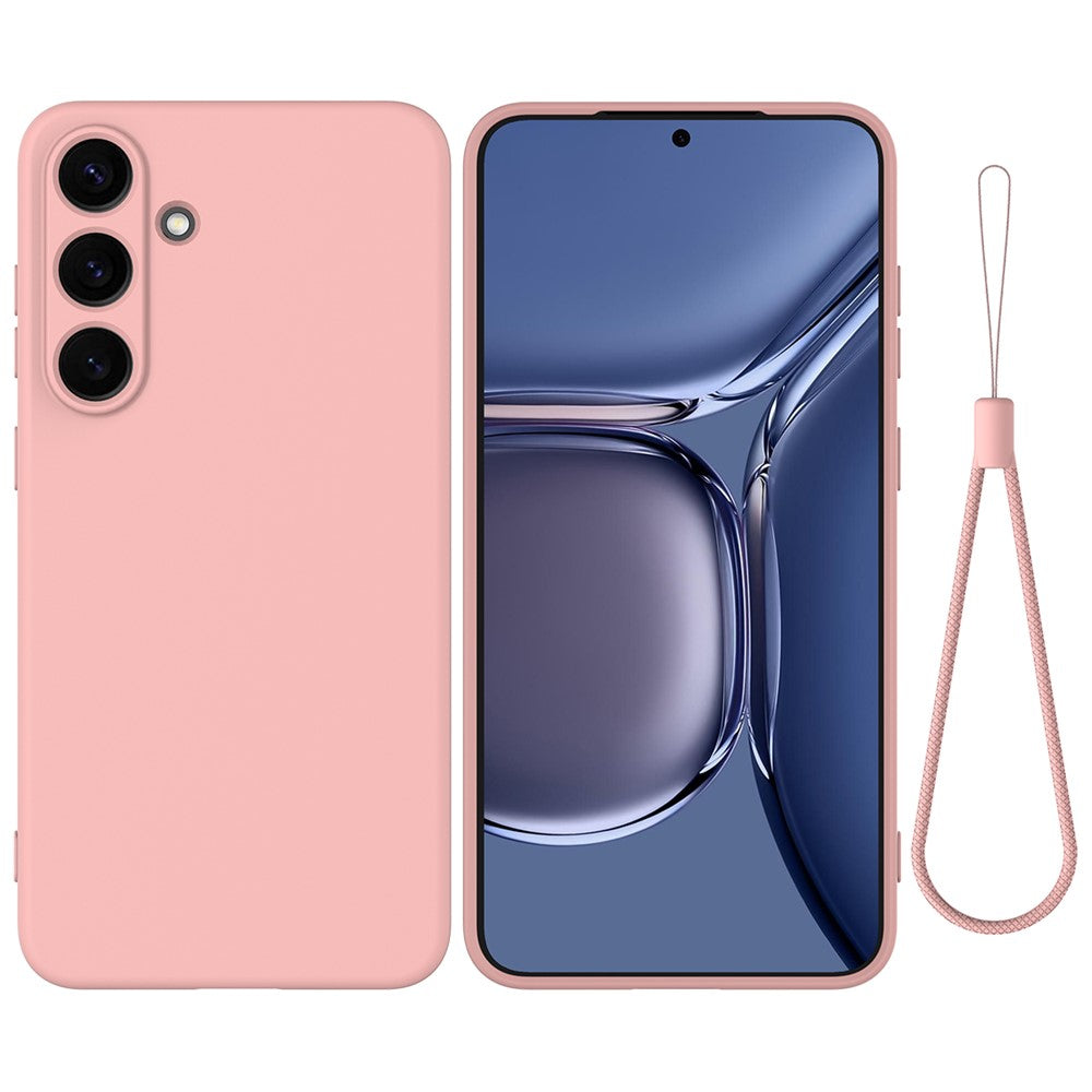 Til Samsung Galaxy S25+ Cover i flydende silikone, ridsefast telefoncover med håndrem