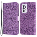 For Samsung Galaxy A33 5G Sunflower Imprinted Folio Flip Phone Case PU Leather Stand Magnetic Clasp Shockproof Cover with Strap