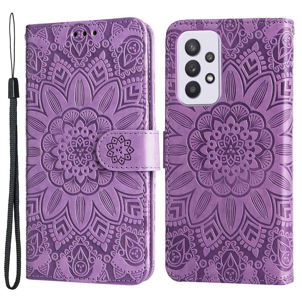 For Samsung Galaxy A33 5G Sunflower Imprinted Folio Flip Phone Case PU Leather Stand Magnetic Clasp Shockproof Cover with Strap