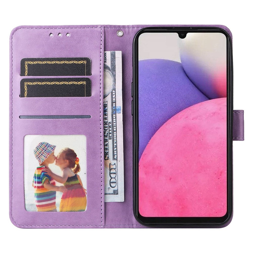 For Samsung Galaxy A33 5G Sunflower Imprinted Folio Flip Phone Case PU Leather Stand Magnetic Clasp Shockproof Cover with Strap