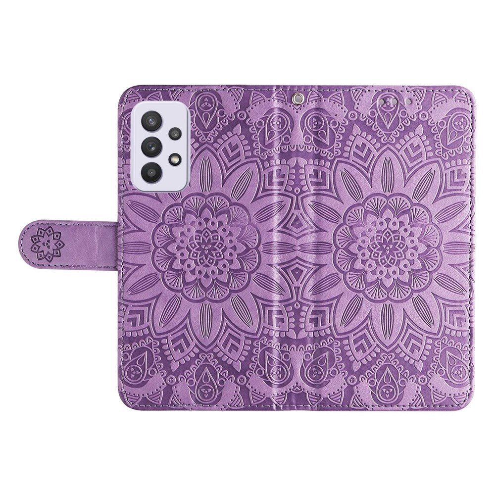 For Samsung Galaxy A33 5G Sunflower Imprinted Folio Flip Phone Case PU Leather Stand Magnetic Clasp Shockproof Cover with Strap