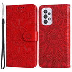 For Samsung Galaxy A33 5G Sunflower Imprinted Folio Flip Phone Case PU Leather Stand Magnetic Clasp Shockproof Cover with Strap