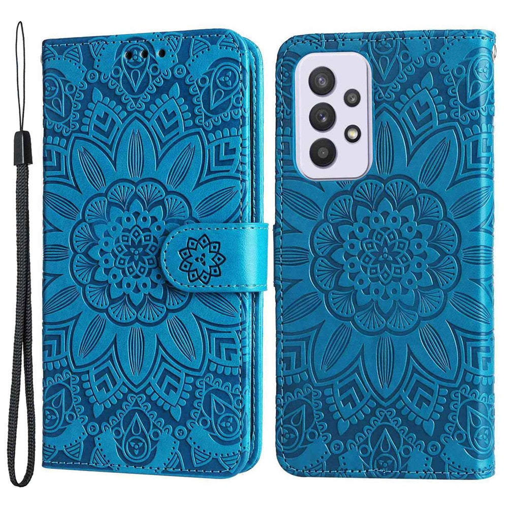 For Samsung Galaxy A33 5G Sunflower Imprinted Folio Flip Phone Case PU Leather Stand Magnetic Clasp Shockproof Cover with Strap