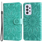 For Samsung Galaxy A33 5G Sunflower Imprinted Folio Flip Phone Case PU Leather Stand Magnetic Clasp Shockproof Cover with Strap