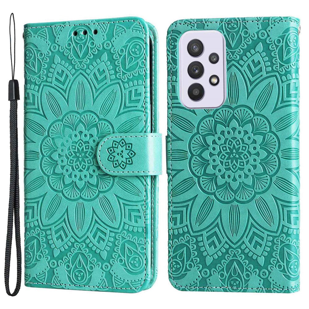 For Samsung Galaxy A33 5G Sunflower Imprinted Folio Flip Phone Case PU Leather Stand Magnetic Clasp Shockproof Cover with Strap