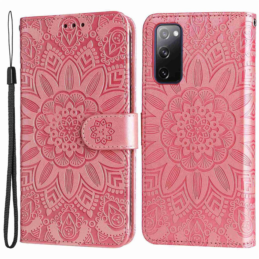 For Samsung Galaxy S20 FE / S20 FE 5G / S20 Lite Sunflower Imprinted PU Leather Case Stand Magnetic Clasp Wallet Phone Cover with Strap