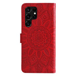For Samsung Galaxy S22 Ultra 5G Sunflower Imprinted Wallet Phone Case PU Leather Wrist Strap Stand Feature Flip Cover