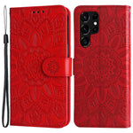 For Samsung Galaxy S22 Ultra 5G Sunflower Imprinted Wallet Phone Case PU Leather Wrist Strap Stand Feature Flip Cover
