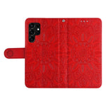 For Samsung Galaxy S22 Ultra 5G Sunflower Imprinted Wallet Phone Case PU Leather Wrist Strap Stand Feature Flip Cover