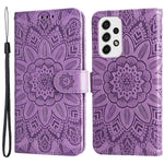 For Samsung Galaxy A53 5G Sunflower Imprinted Magnetic Closure Phone Case PU Leather Stand Flip Wallet Cover with Wrist Strap