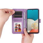 For Samsung Galaxy A53 5G Sunflower Imprinted Magnetic Closure Phone Case PU Leather Stand Flip Wallet Cover with Wrist Strap