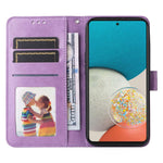 For Samsung Galaxy A53 5G Sunflower Imprinted Magnetic Closure Phone Case PU Leather Stand Flip Wallet Cover with Wrist Strap