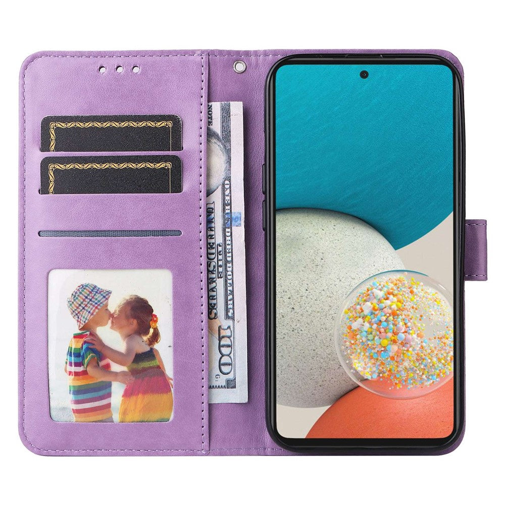 For Samsung Galaxy A53 5G Sunflower Imprinted Magnetic Closure Phone Case PU Leather Stand Flip Wallet Cover with Wrist Strap