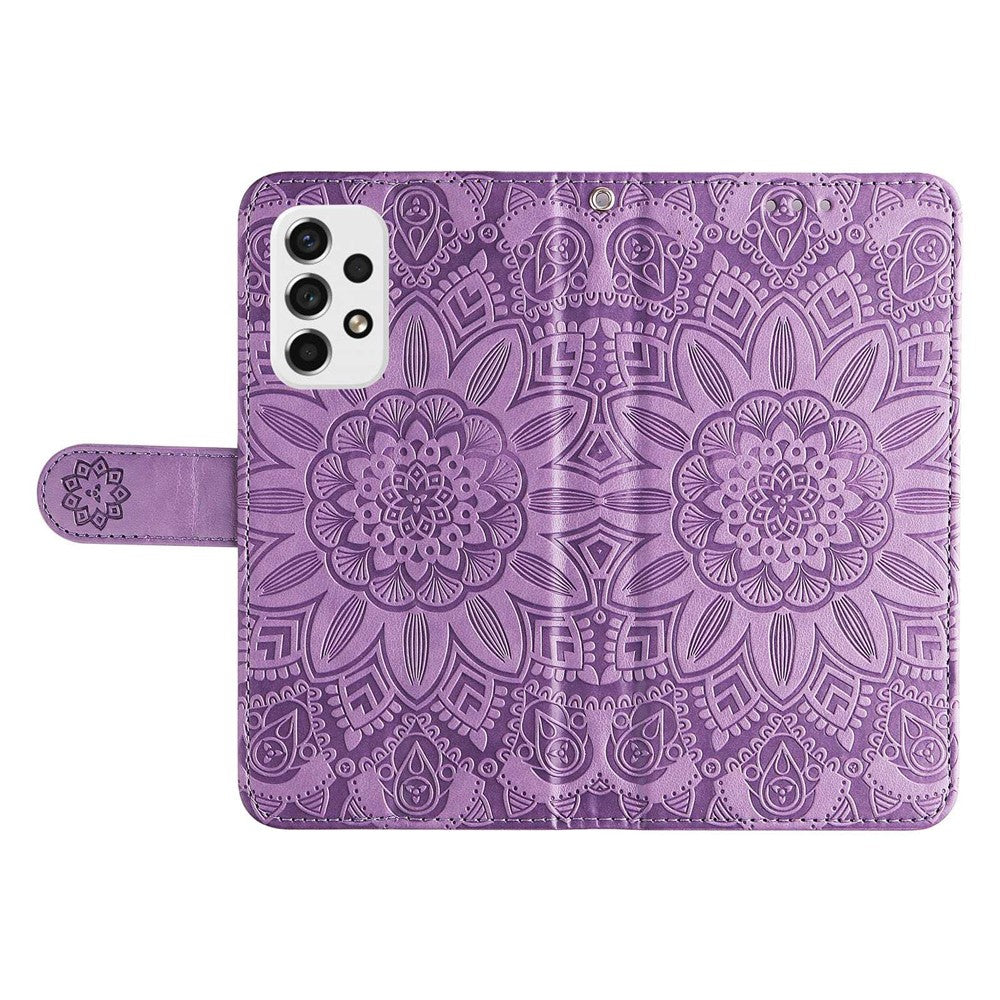 For Samsung Galaxy A53 5G Sunflower Imprinted Magnetic Closure Phone Case PU Leather Stand Flip Wallet Cover with Wrist Strap