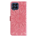 Samsung Galaxy M53 5G Solrospräglat PU-läder Flip Stand Phone Case Plånboksdesign Magnetisk stängning Inner TPU Anti-fall-skyddande fodral med rem