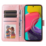 Samsung Galaxy M53 5G Solrospräglat PU-läder Flip Stand Phone Case Plånboksdesign Magnetisk stängning Inner TPU Anti-fall-skyddande fodral med rem
