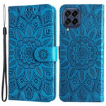 Samsung Galaxy M53 5G Solrospräglat PU-läder Flip Stand Phone Case Plånboksdesign Magnetisk stängning Inner TPU Anti-fall-skyddande fodral med rem