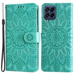 Samsung Galaxy M53 5G Solrospräglat PU-läder Flip Stand Phone Case Plånboksdesign Magnetisk stängning Inner TPU Anti-fall-skyddande fodral med rem