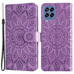 For Samsung Galaxy M33 5G (Global Version) Shockproof PU Leather Phone Case Magnetic Closure Sunflower Imprinted Stand Flip Wallet Cover with Strap