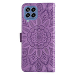 For Samsung Galaxy M33 5G (Global Version) Shockproof PU Leather Phone Case Magnetic Closure Sunflower Imprinted Stand Flip Wallet Cover with Strap