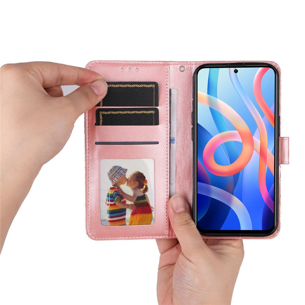 Xiaomi Redmi Note 11T 5G / Note 11S 5G / Note 11 5G (MediaTek) / Poco M4 Pro 5G Solrospräglat PU-läderfodral Stativplånbok mobilfodral