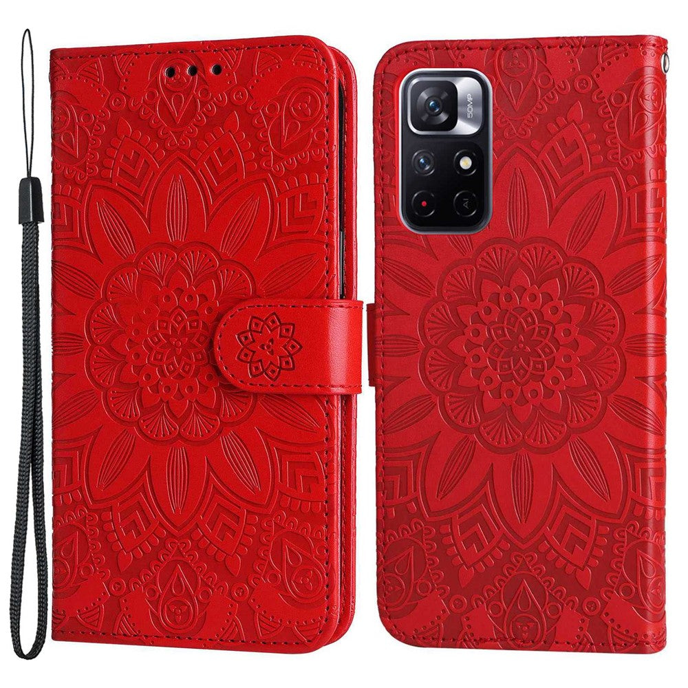 Xiaomi Redmi Note 11T 5G / Note 11S 5G / Note 11 5G (MediaTek) / Poco M4 Pro 5G Solrospräglat PU-läderfodral Stativplånbok mobilfodral