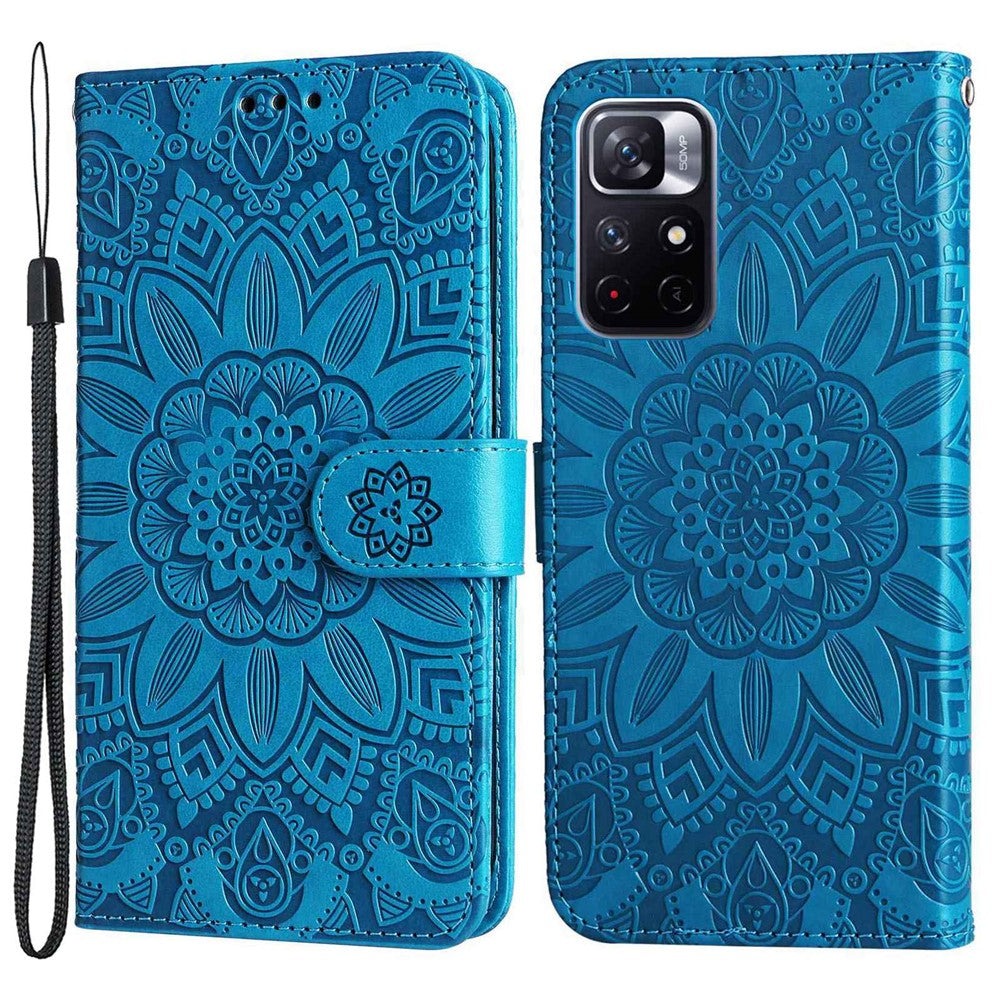 Xiaomi Redmi Note 11T 5G / Note 11S 5G / Note 11 5G (MediaTek) / Poco M4 Pro 5G Solrospräglat PU-läderfodral Stativplånbok mobilfodral
